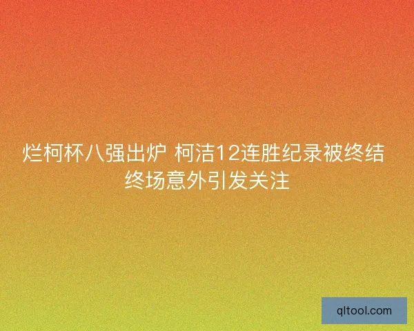 烂柯杯八强出炉 柯洁12连胜纪录被终结 终场意外引发关注